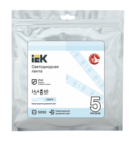 Лента светодиодная IEK  IP65  12V  14,4Вт/м 6500К LSR-5050W60-14,4-IP65-12В LED 5м